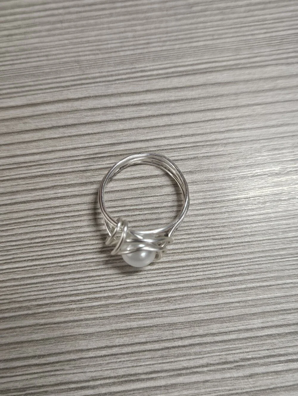 Sterling Style Silver Pearl Accent Nest Ring - White Pearl Glass Bead Size 8